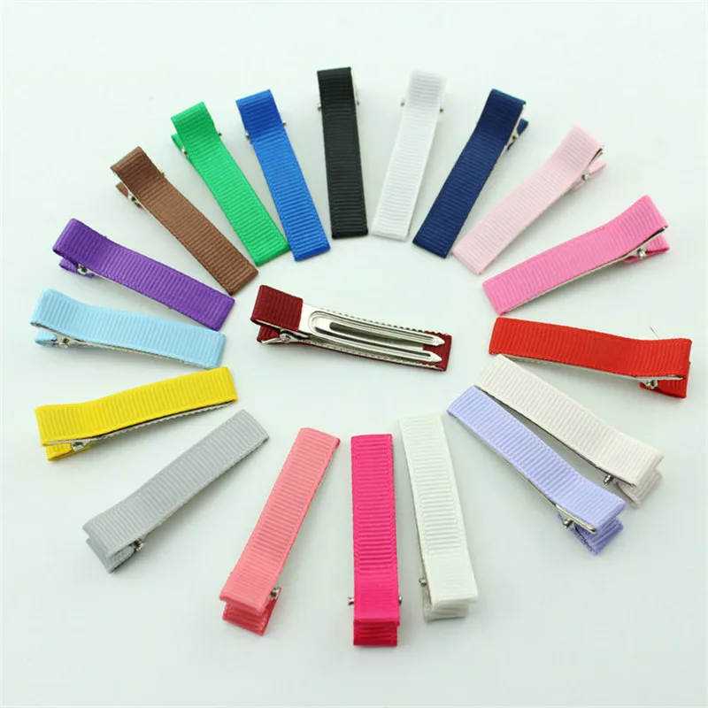 100pcs 20 Colors 50mm Double Prong Alligator Hair Clip Kids Grosgrain Ribbon Covered Hairpin Barrettes DIY Hair Accessories