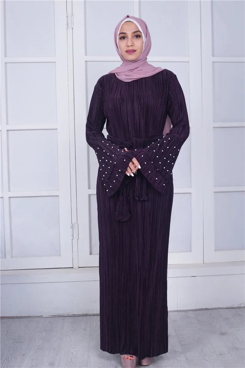 Женская мусульманская одежда Abayas розовое Фиолетовое Платье макси с
