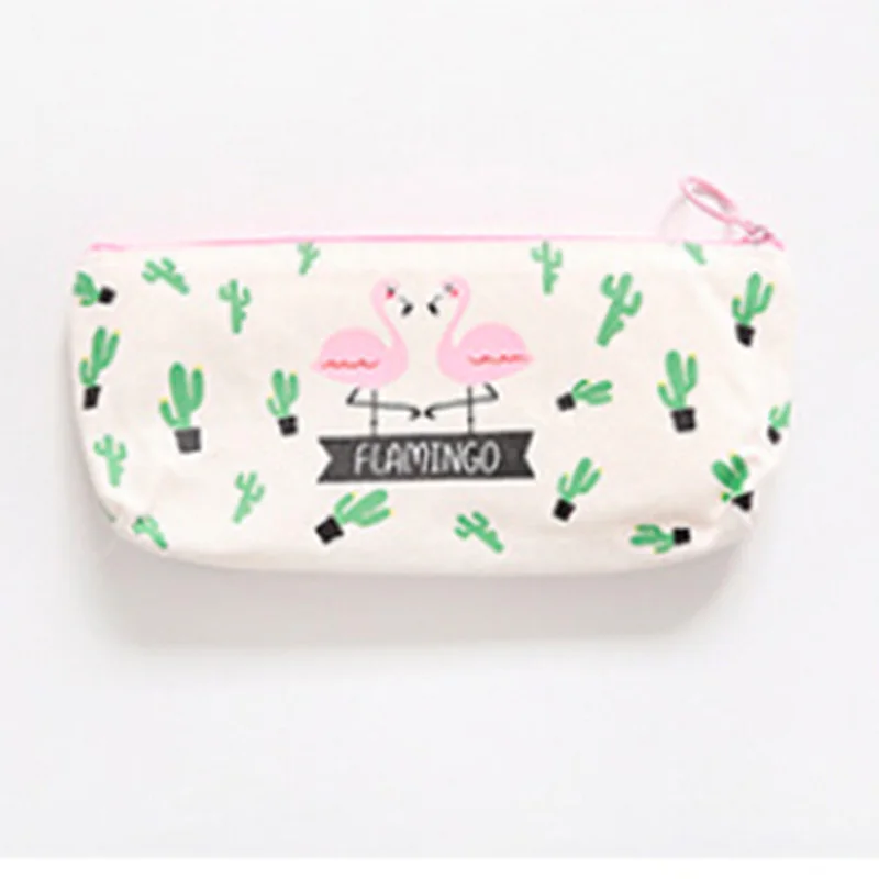 cactus and Flamingo 1 шт. кавайный чехол для карандаша Фламинго холст подарок Хэлло Китти школьный пенал карандаш Чехол Карандаш сумка, школьные принадлежности канцелярские товары - Цвет: cactus and Flamingo