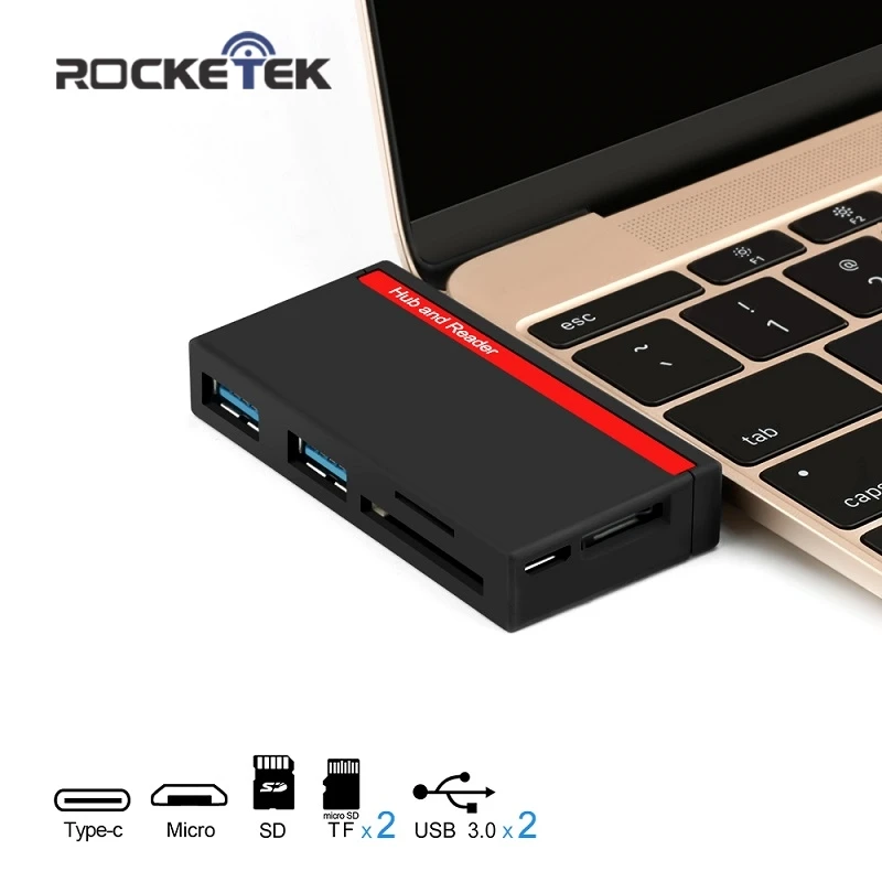 Rocketek type-c usb 3,0 2 порта концентратор otg Тип c Карта памяти Адаптер для SD/TF micro SD macbook/mac pro/mac air pc компьютер