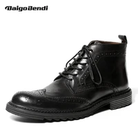 us 6 9 mens genuine leather round toe lace up brogue shoes casual winter soliders wing tips riding boots male