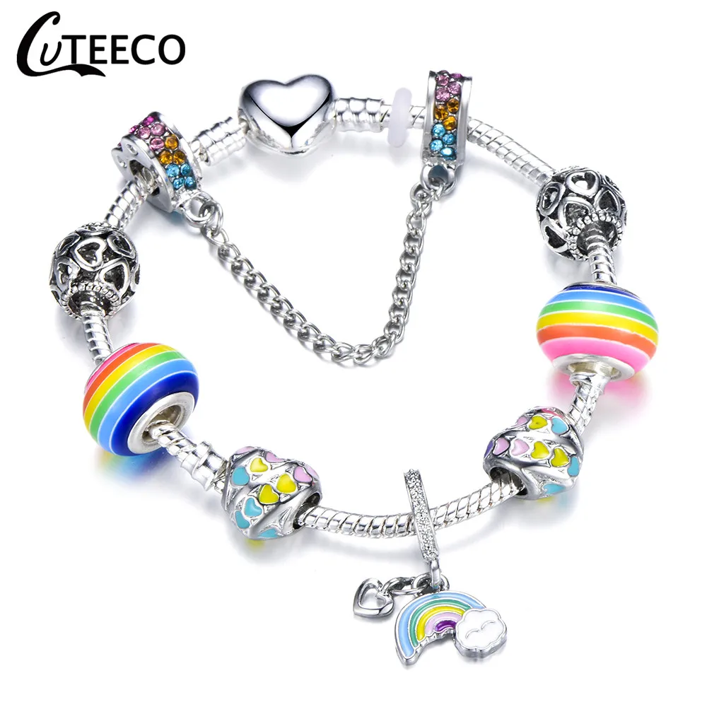 CUTEECO 925, модный серебряный браслет с шармами, браслет для женщин, Хрустальный цветок, сказочный шарик, подходит для брендовых браслетов, ювелирные изделия, браслеты - Окраска металла: AD0725