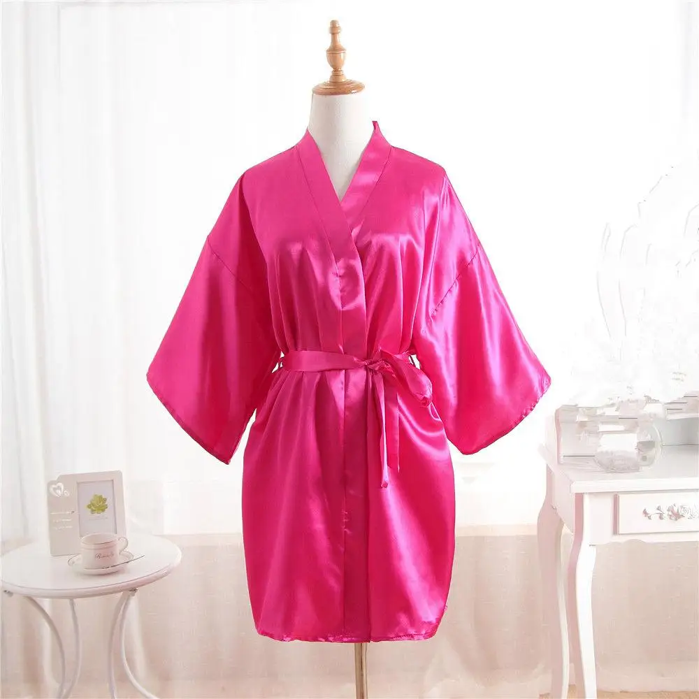 Белое свадебное кимоно для невесты, невесты, женщин, короткий халат, Bathgown, одежда для сна, Rayou, банное платье, мини-ночная рубашка, пижама размера плюс - Цвет: hot pink
