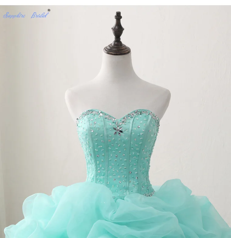 Платье невесты Плиссированное с сапфировыми вставками кружевное бальное платье