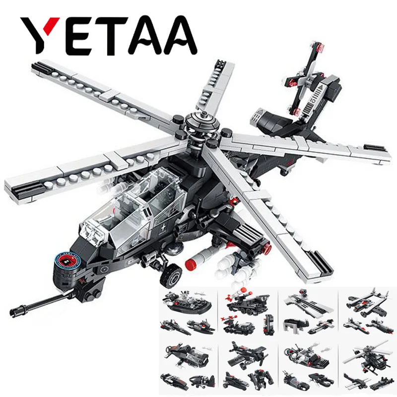 YETAA Apache военный вертолет строительные блоки Legoed игрушки Legoe технический кирпич - Фото №1