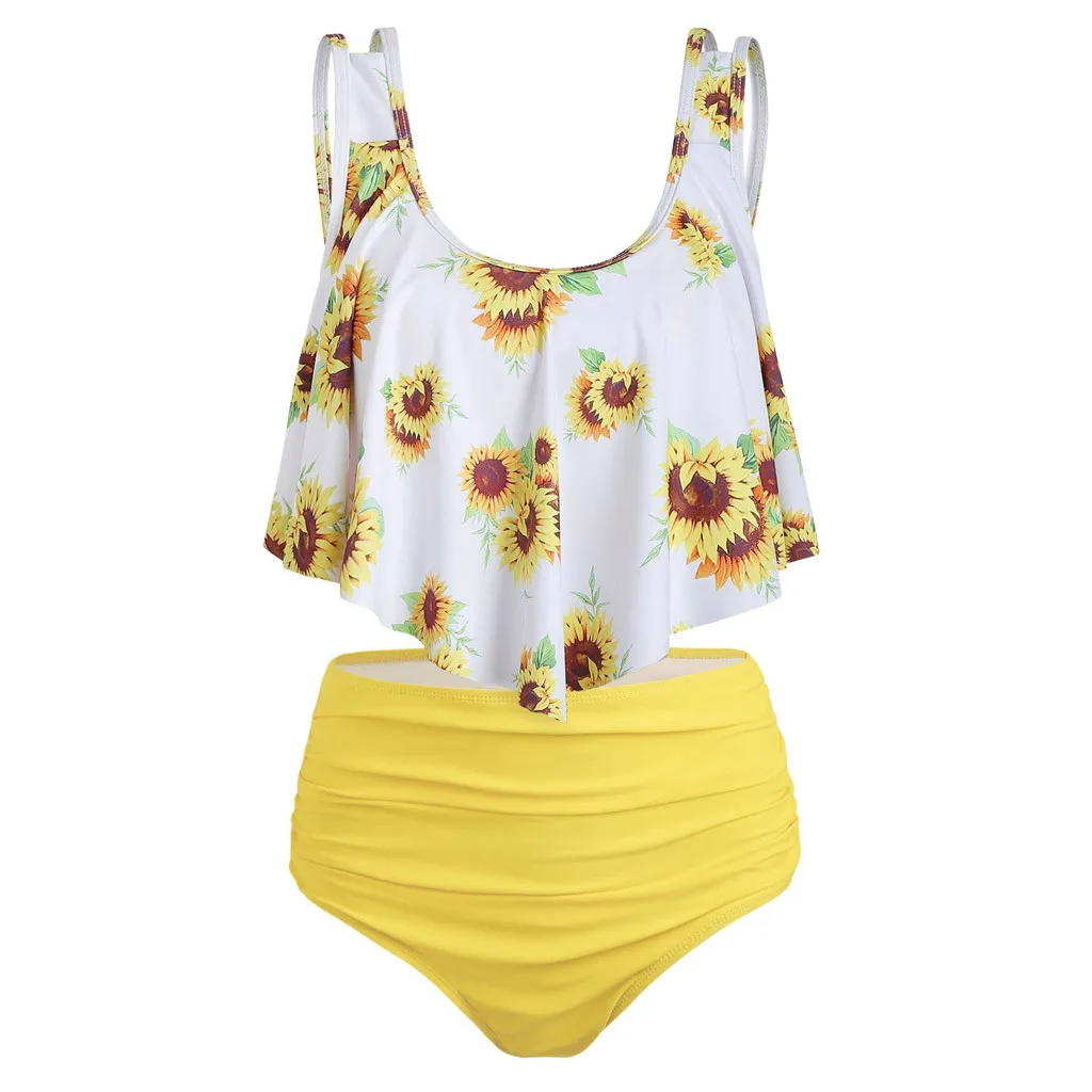 Женский купальник с высокой талией SAGACE бикини цветочным принтом и подсолнухами