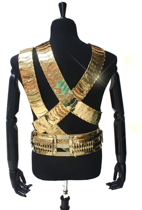 Rare MJ Michael Jackson JAM Belt Men 24k Gold Color Metal 3 Straps & Bullet Punk Belt Exactly Collection Performance Show Gift