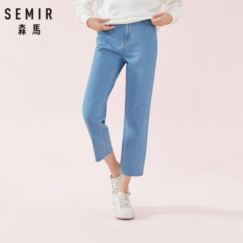 Прямые джинсы SEMIR потертые с необработанным краем для женщин женские укороченные