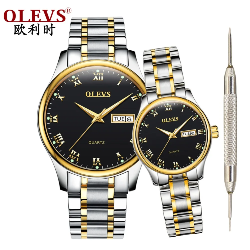 OLEVS парные часы из нержавеющей стали женские часы мужские uhr Reloje mujer montre femme водонепроницаемые кварцевые наручные часы erkek kol saati