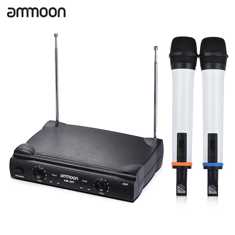 

Ammoon двухканальный VHF Беспроводной микрофон Системы 2 Mics1 приемник 6,35 мм аудио кабель для вечерние производительность громкоговорящей связи