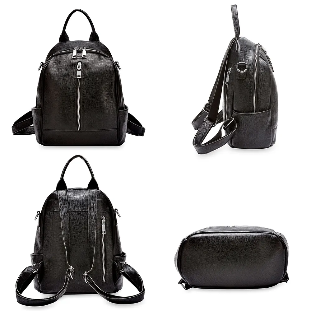 Zency Fashion Women Backpack 100% Cowhide Genuine Leather Black Travel Bags Girl's Schoolbag Notebook High Quality Knapsack |