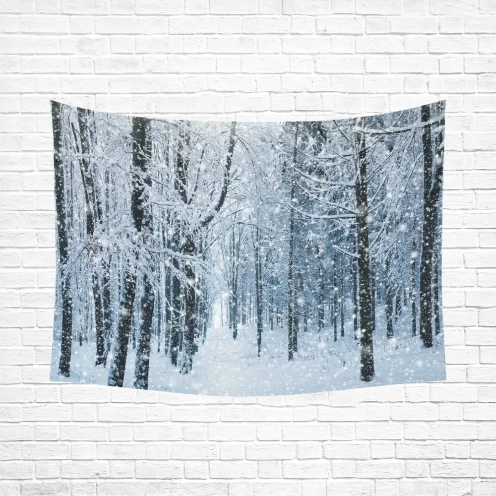 Зимний пейзаж настенный Декор для дома снежные деревья лес черный белый гобелен |