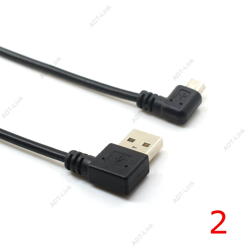 Мини-usb кабель для передачи данных 25 см правый левый угол USB 2,0 A штекер для мини-usb 5 Pin Левый Правый Угол Мужской кабель Шнур адаптер разъем