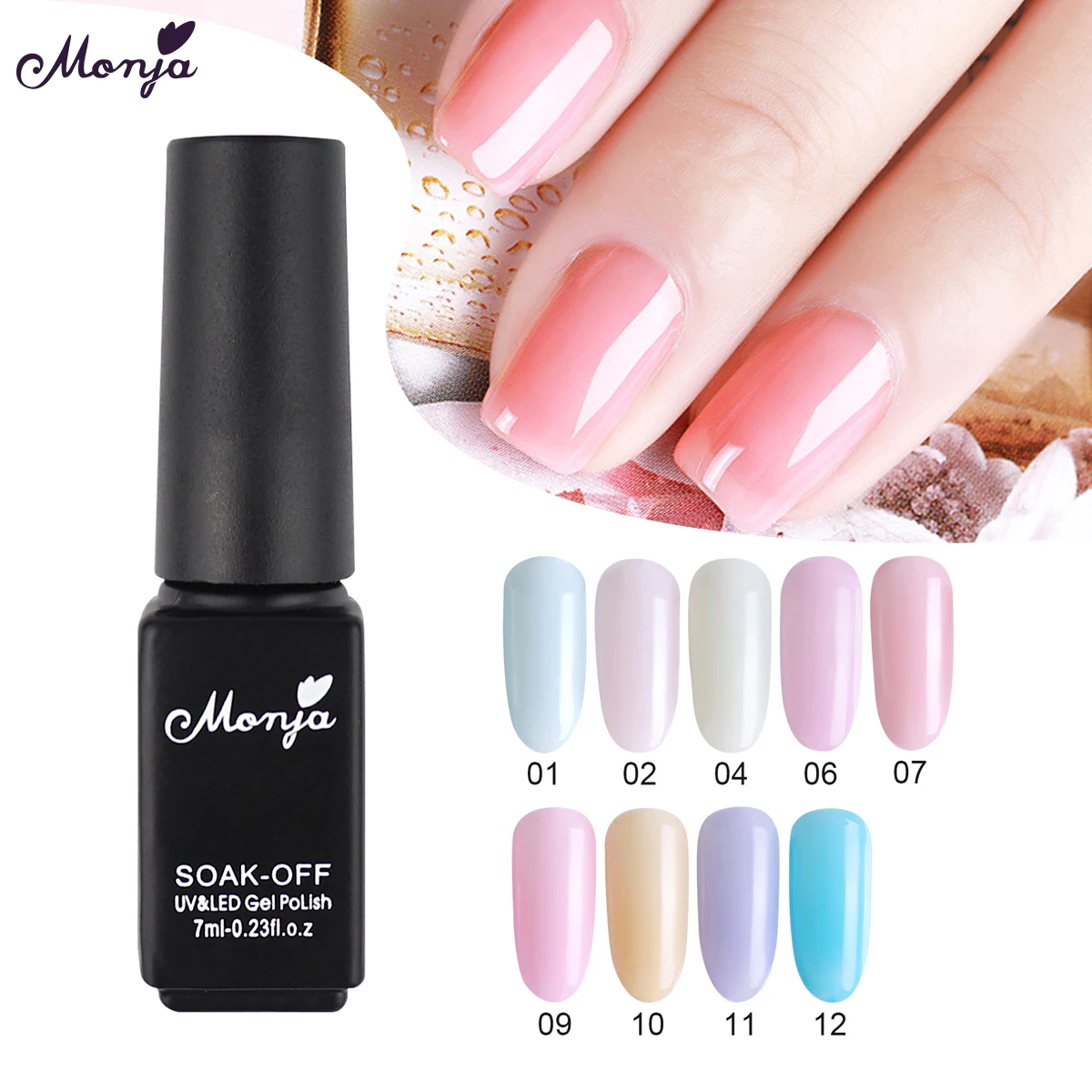 Monja 7 мл Красочные Nail Art полупрозрачные желе замочить от УФ светодио дный Гель лак