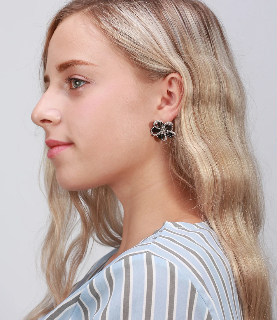 ORSA JEWELS цветочные серьги для женщин AAA овальной огранки черный и прозрачный Циркон 25 мм большие роскошные изысканные великолепные вечерние ювелирные изделия OE180