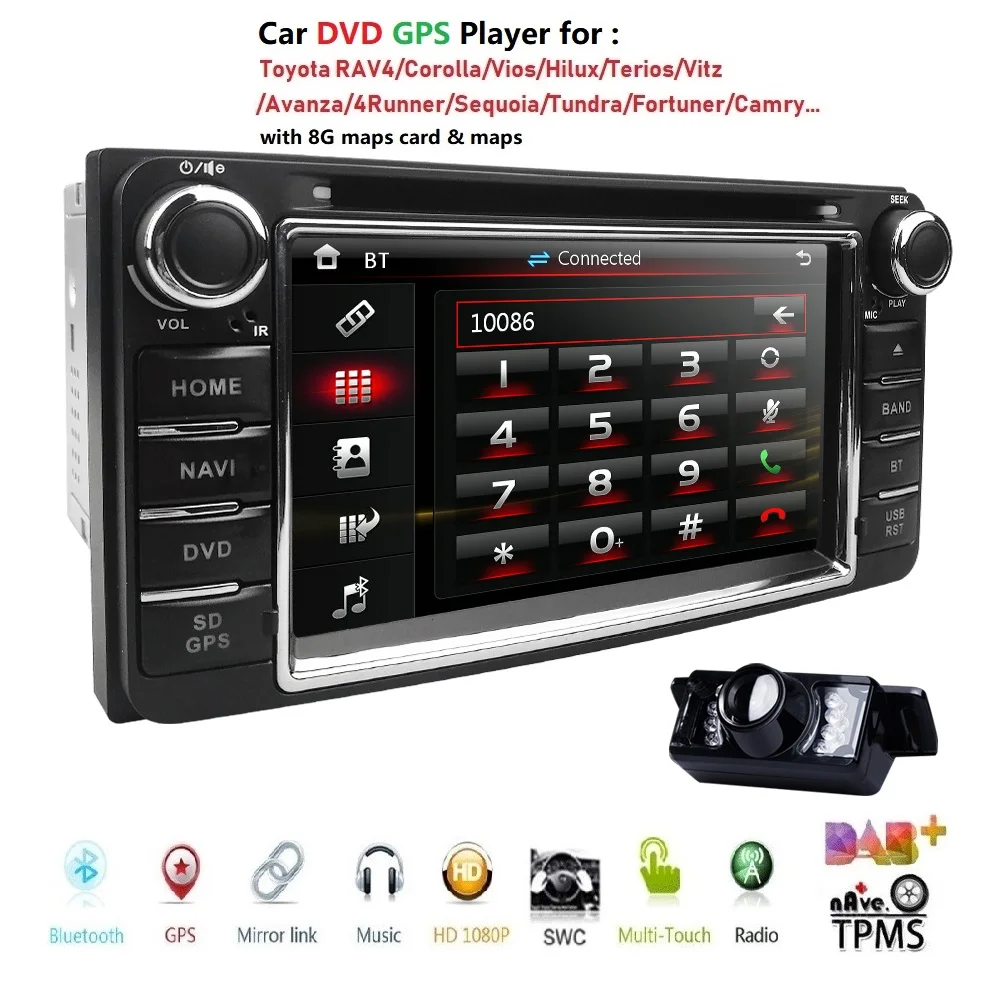 2 DIN автомобильный dvd gps для toyota hilux prado corolla camry rav4 yaris Vios directions 2003 2008 SWC RDS BT SD