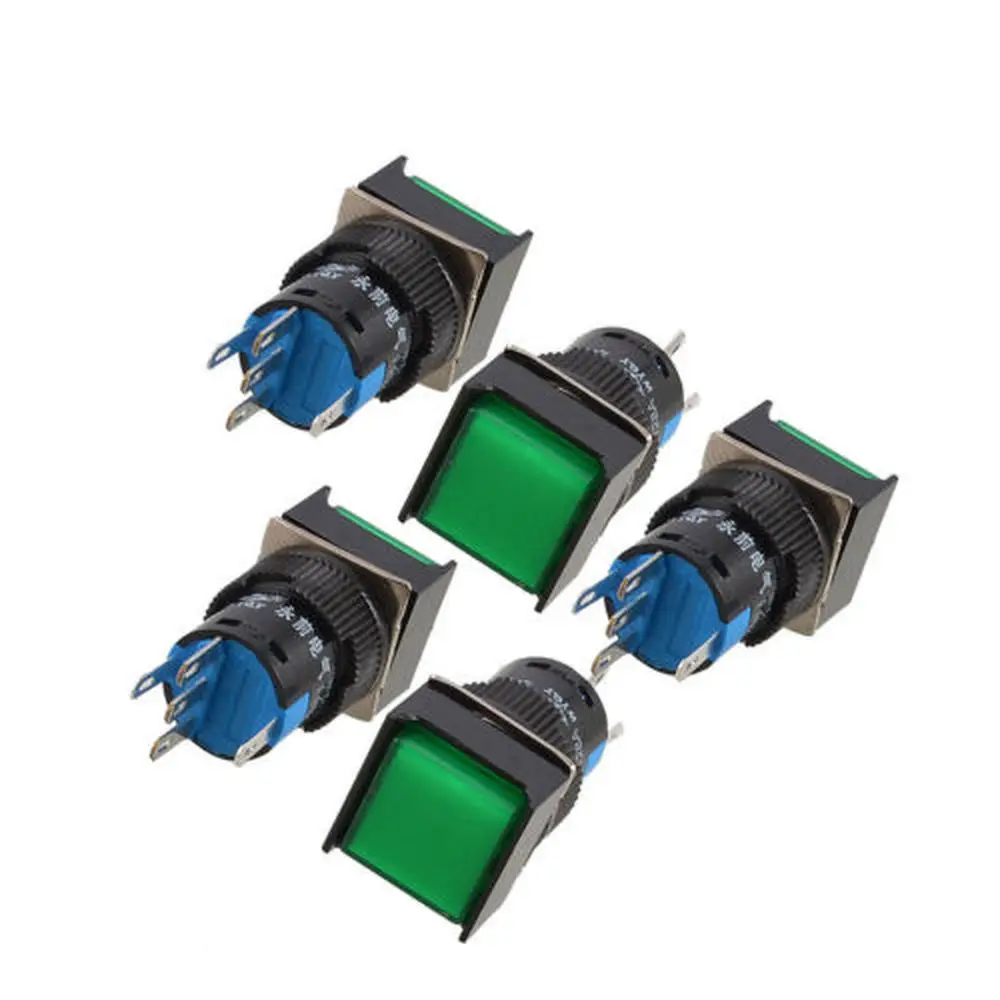 

YOCOMYLY 5Pcs Green Square Cap DC12V Light SPDT 5 Terminals Momentary Push Button Switch