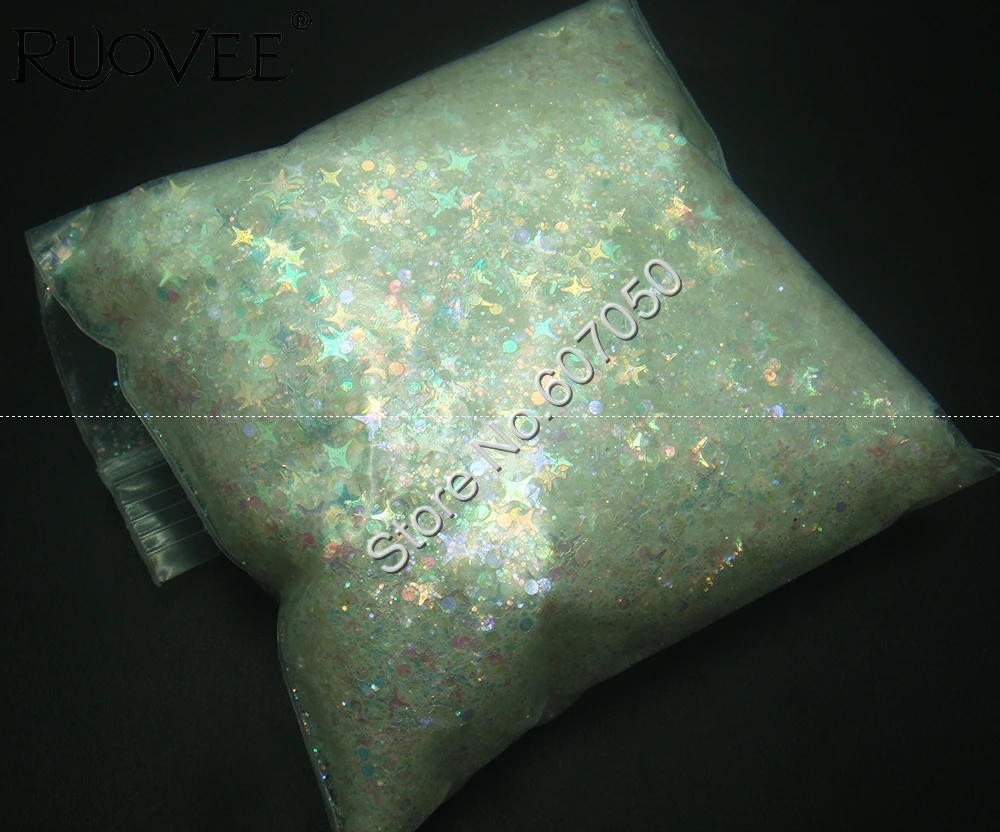 Микс четыре угла звезда Радужная белая блестящая пудра форма с красочный