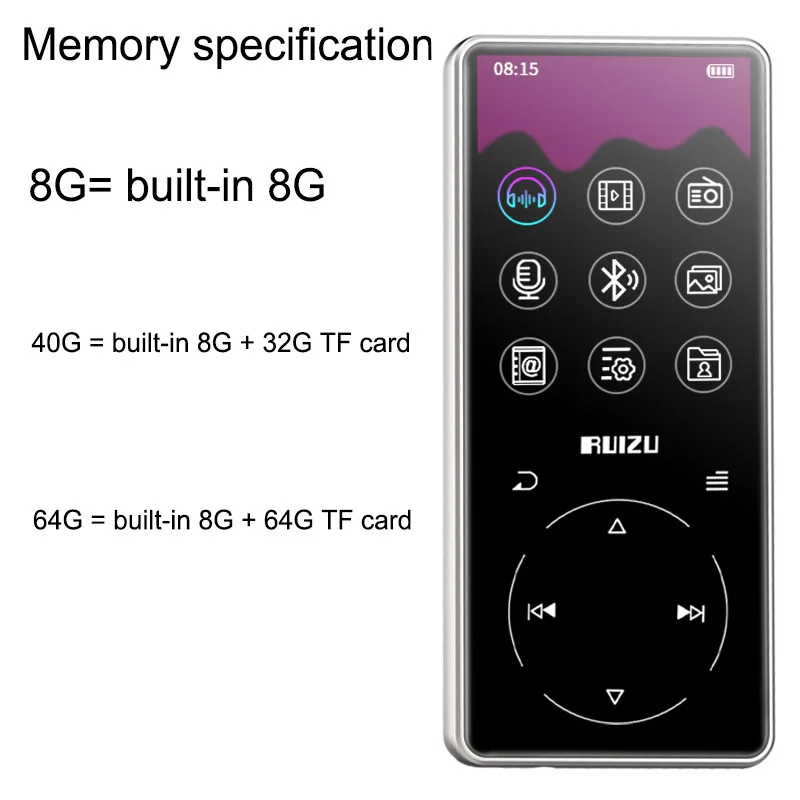 Новый Bluetooth MP3 плеер RUIZU 8 ГБ музыкальный с поддержкой fm радио видеоплеер