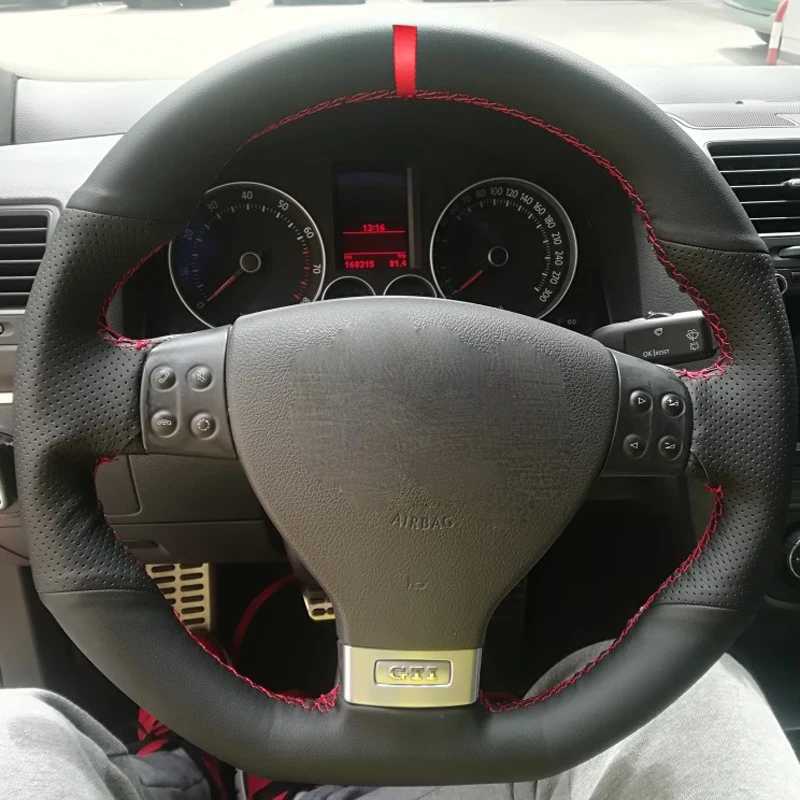 HuiER ручного шитья чехол рулевого колеса автомобиля Красный Маркер для Volkswagen Golf 5