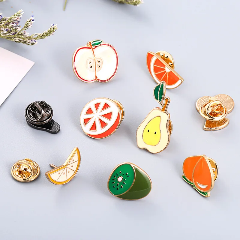 Женская Брошь с эмалью арбуз клубника апельсин банан ананас вишня авокадо |
