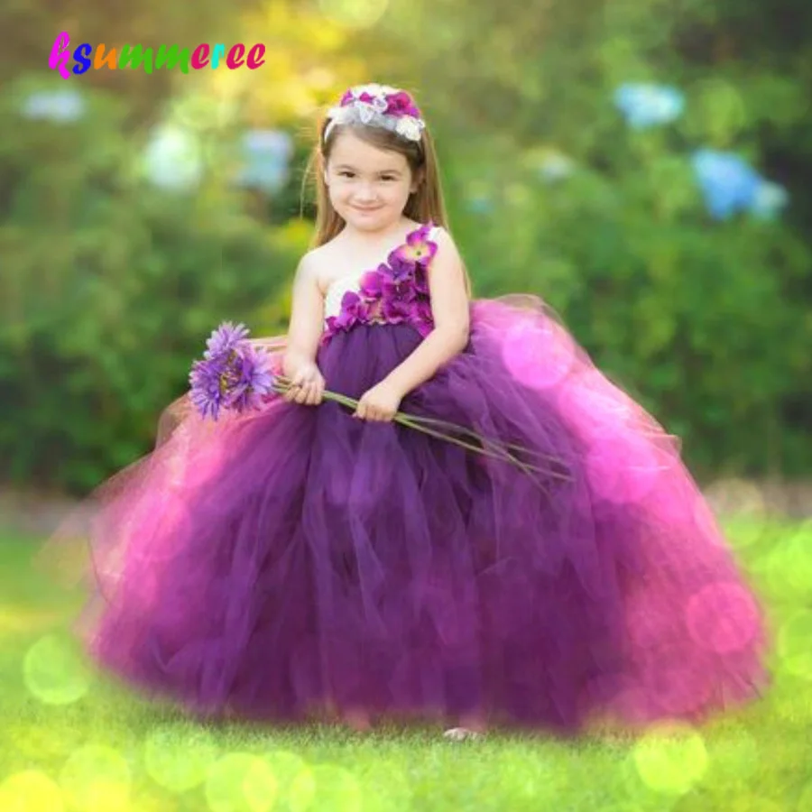 Vestido de tut&uacute; de boda con flores de ciruelo para ni&ntilde;as, traje de tul hecho a mano con diadema, vestido Formal de baile, regalos de cumplea&ntilde;os, 2019-0