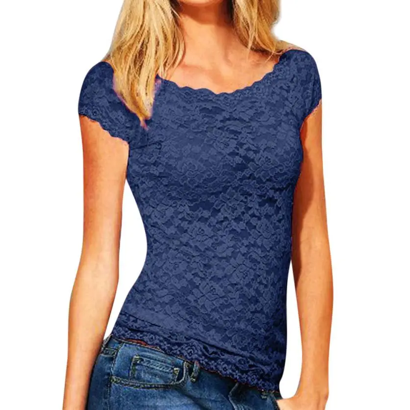 Женская Повседневная футболка с коротким рукавом CHAMSGEND облегающая Кружевная