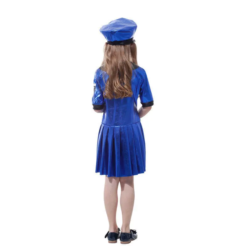 Girls Police Chief Playtime Cop Career Polyester Cosplay Fancy Blue Dress And Hat Halloween Costume For Children Gift Tower |