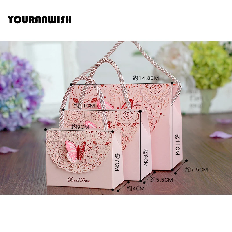 50 шт./лот высококачественные подарочные пакеты в виде бабочек с лазерной резкой