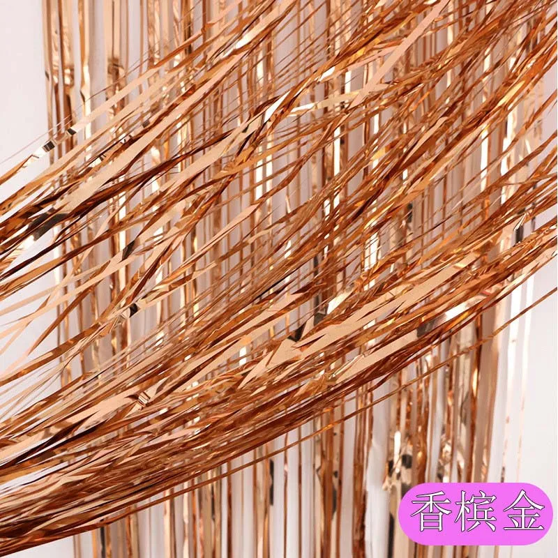 Champagne gold 1 1 комплект 1x2 м матовый золотой серебристый металлик хромированная фольга бахрома Блестящий дождь занавес декор свадебный Декор фотографии фоновые принадлежности - Цвет: Champagne gold 1