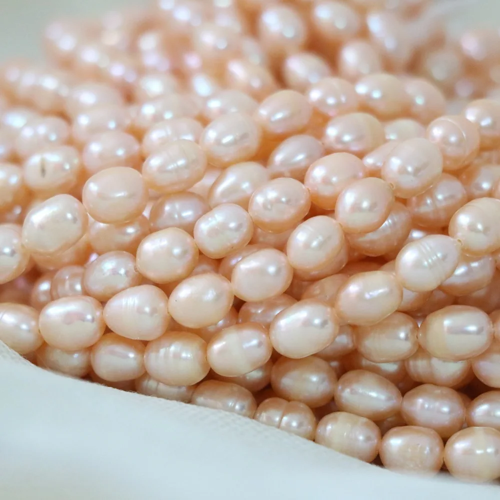 

Hot sale natural cultured orange pearl 7-8mm approx rice loose beads fashion women weddings party jewelry making 15inch B1333