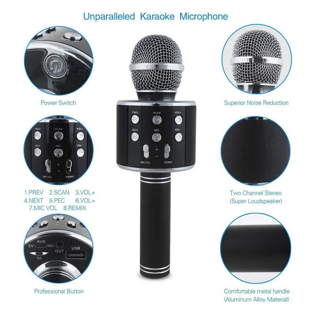 Профессиональный Bluetooth микрофон беспроводной ручной для караоке музыкальный