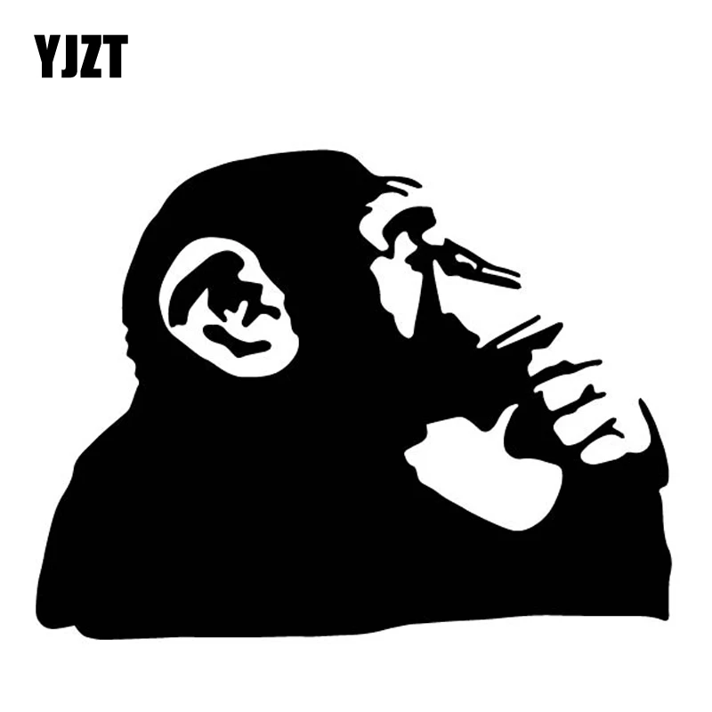 

YJZT 16.5CM*12.8CM Chimpanzees In Thinking Creative Decoration Car Trunk Car Sticker Vinyl Decal Black/Silver C4-1845