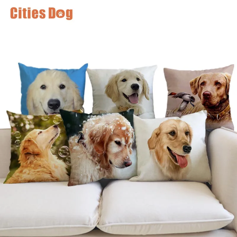 

Animal dog Gold Retriever linen Pillow Cushion cover Decorative Pillowscase Cushions sofa cojines coussin Office car almofada