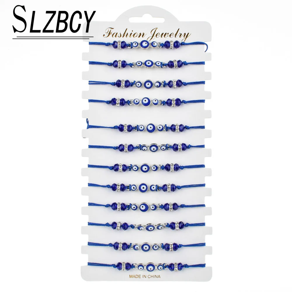 Набор браслетов с подвеской голубой глаз 12 шт./лот регулируемый плетеный браслет