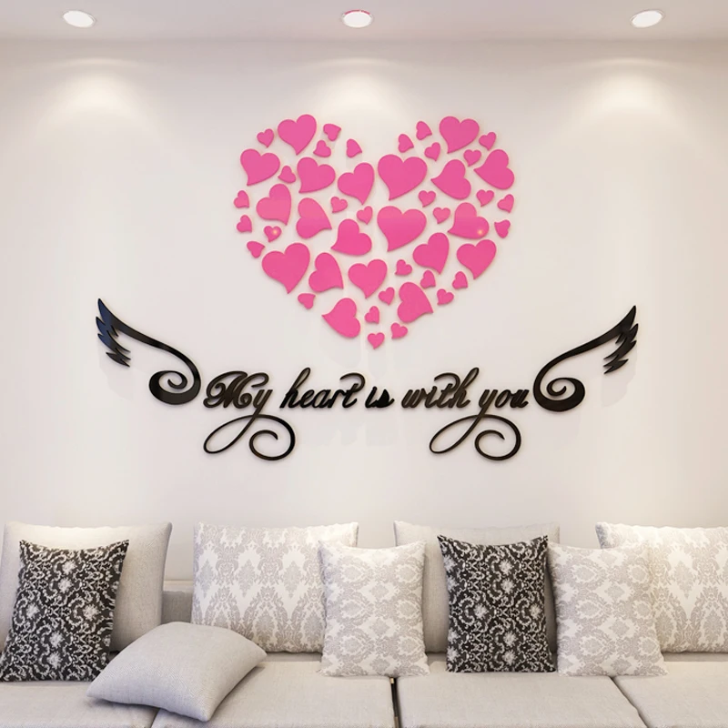 Акриловые зеркальные настенные стикеры LOVE Wings для детской спальни гостиной