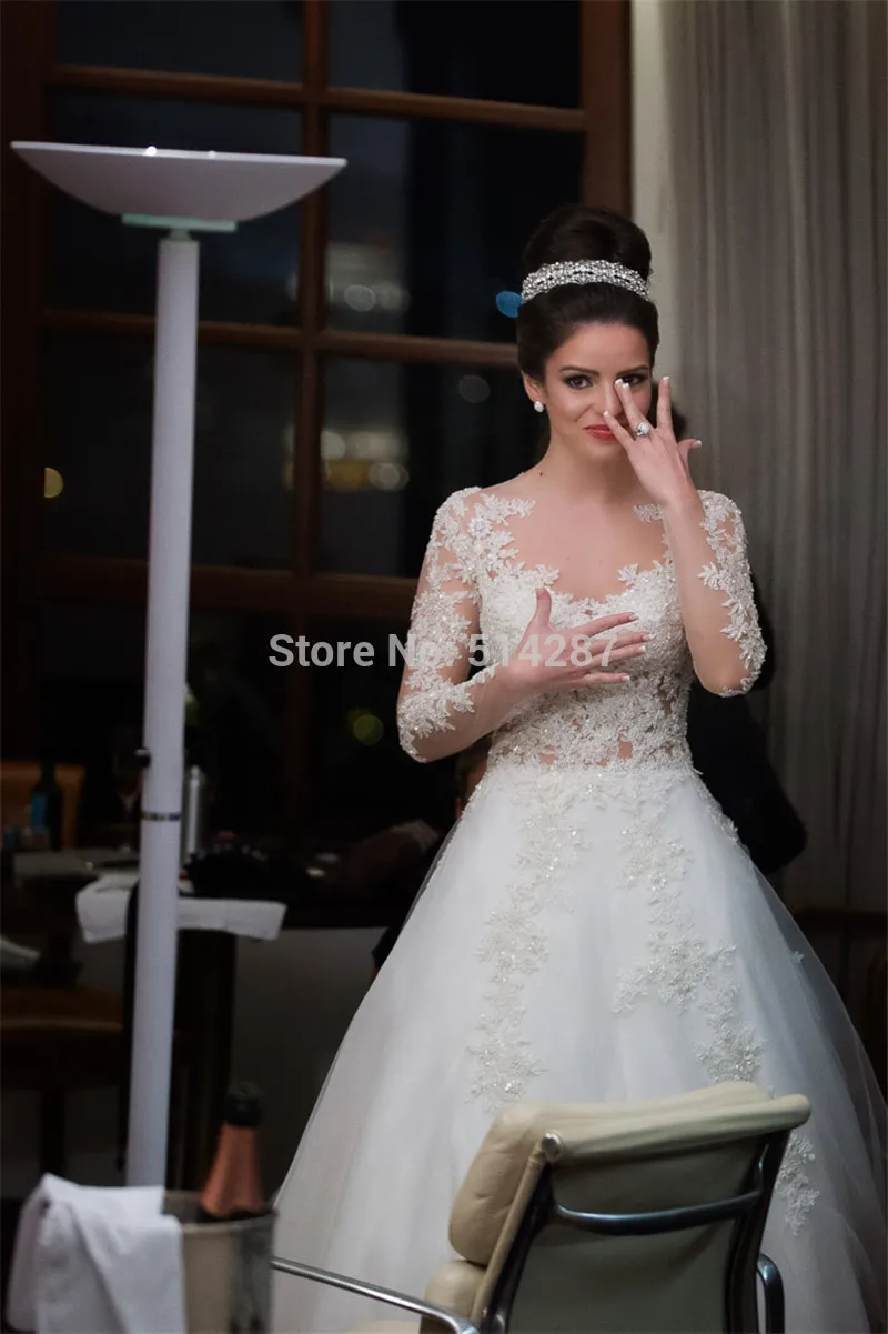Романтическое Платье Vestido De Noiva с высокой кружевной аппликацией длинный рукав