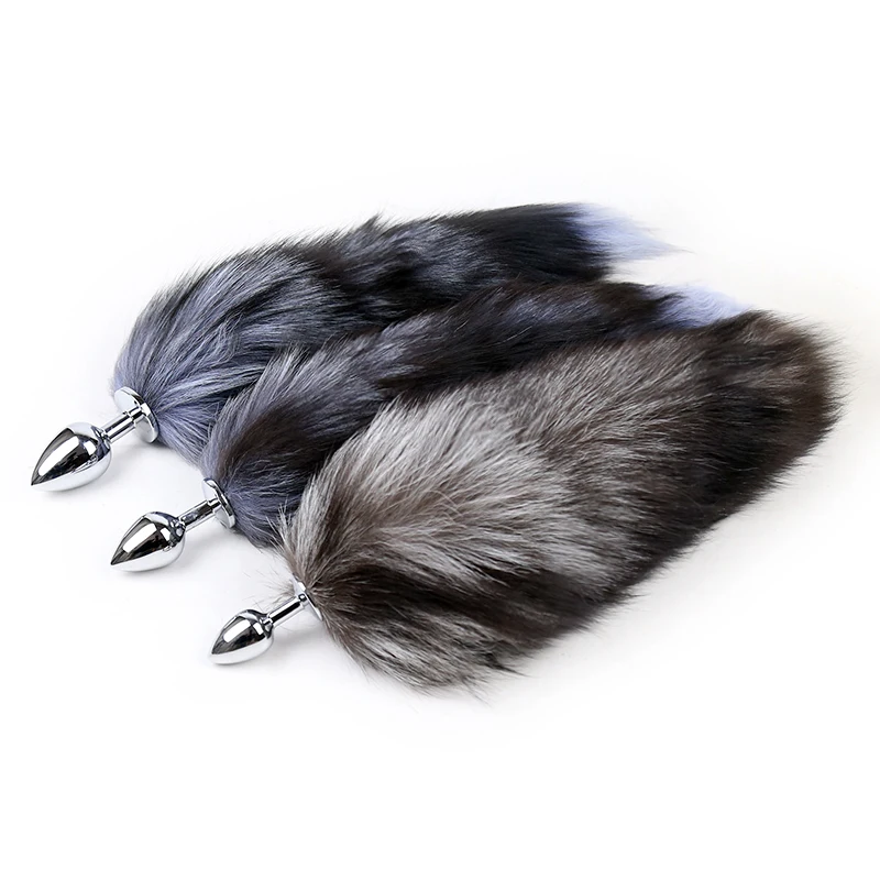 Животное мех лисий хвост с нержавеющая сталь Металл Анальный фаллоимитатор