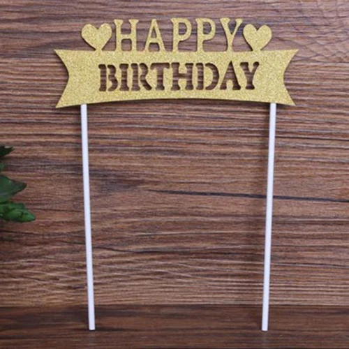 gold heart hbd 10pcs Q posket Белоснежка Принцесса фигура Белль Блестящий золотистый Серебристый счастливые топперы для торта на день рождения Дети День Рождения Декор поставки - Цвет: gold heart hbd 10pcs