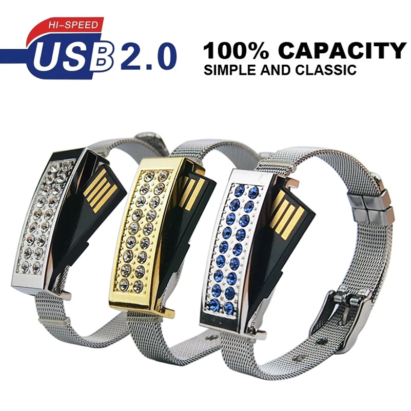 Алмазный USB флеш накопитель 4 ГБ 8 16 32 64 U диск металлический браслет карта памяти 2 0