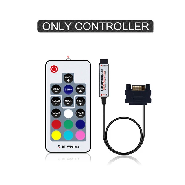 only controller 60 Светодиодный светильник s/m RGB 5050 для ПК, чехол для компьютера, интерфейс SATA+ 17key RF пульт дистанционного управления, беспроводной 50 см 1 м 1,5 м 2 м - Испускаемый цвет: only controller
