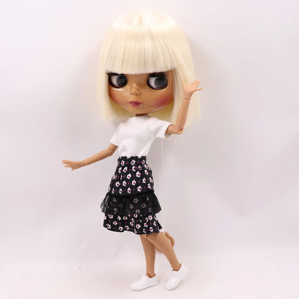 Кукла Blyth ICY DBS с темным тоном кожи светильник золотистые прямые мягкие волосы