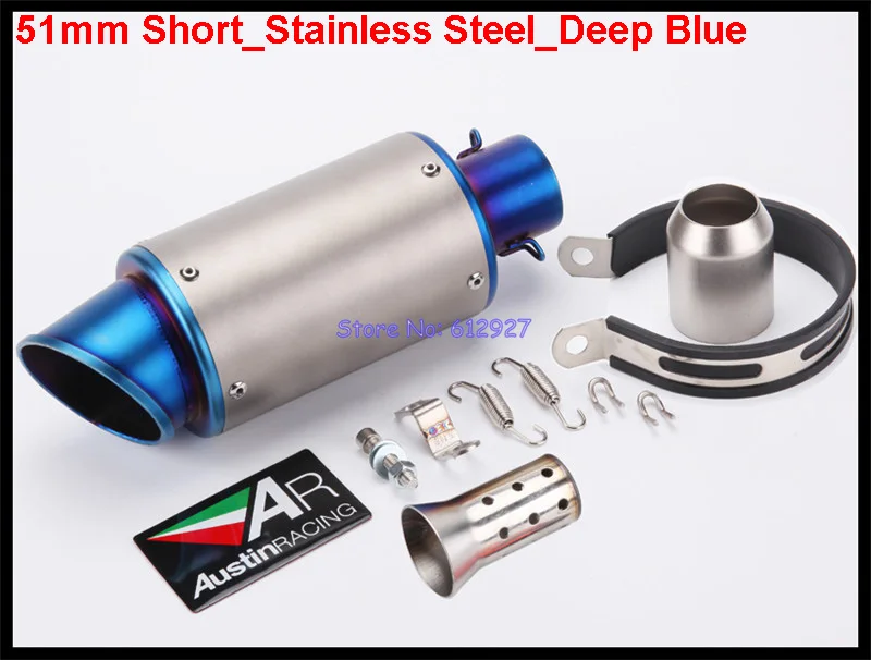51 Short Steel DBlue Универсальный входе 51 мм и 60 мм мотоцикл глушитель Нержавеющая сталь и углерода Волокно мотоцикл глушитель выхлопной трубы escape - Цвет: 51 Short Steel DBlue
