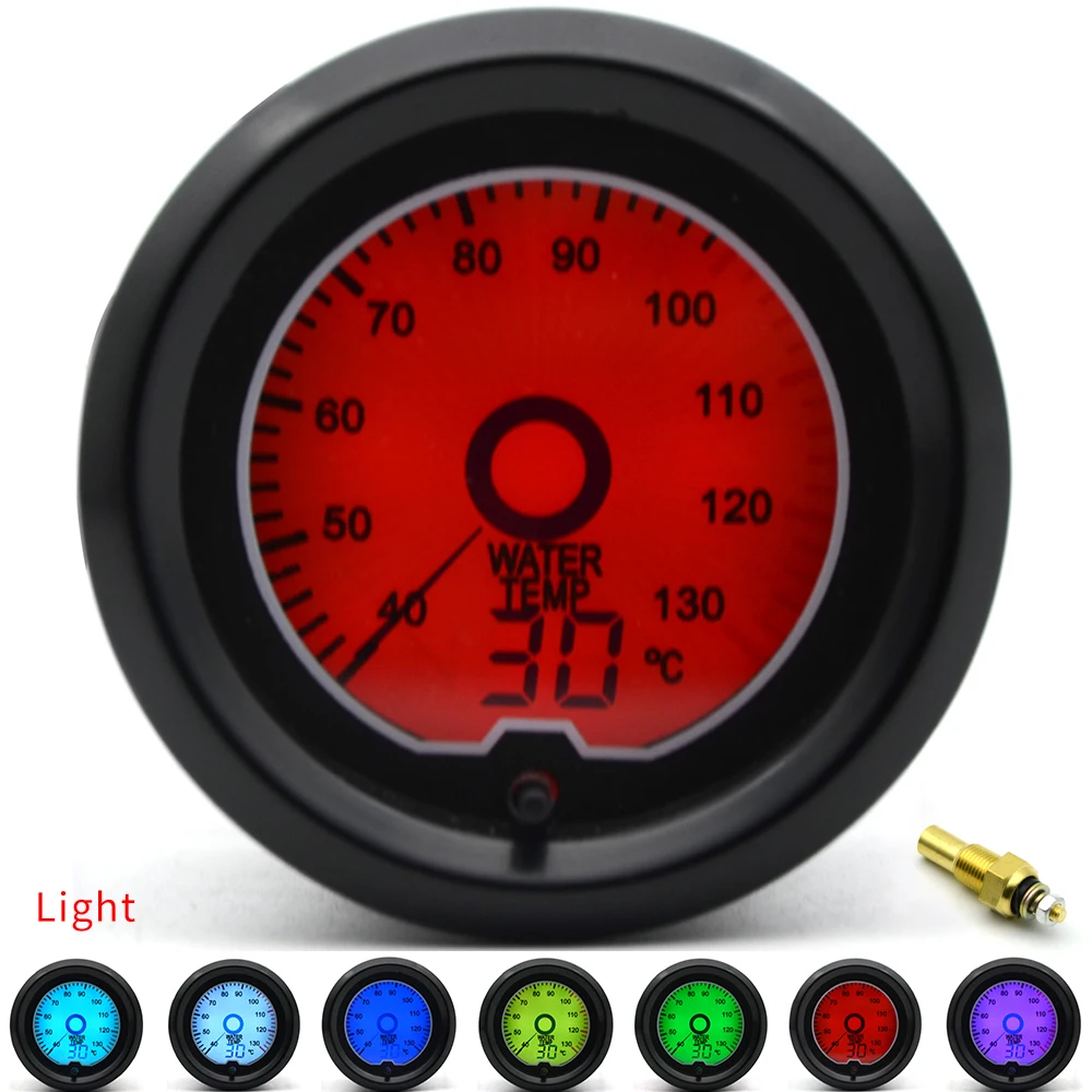 

2" 52mm Water Temp Gauge 7 Color Racing Gauge LCD Digital Display Car Meter Multiple Colors Water Temperature