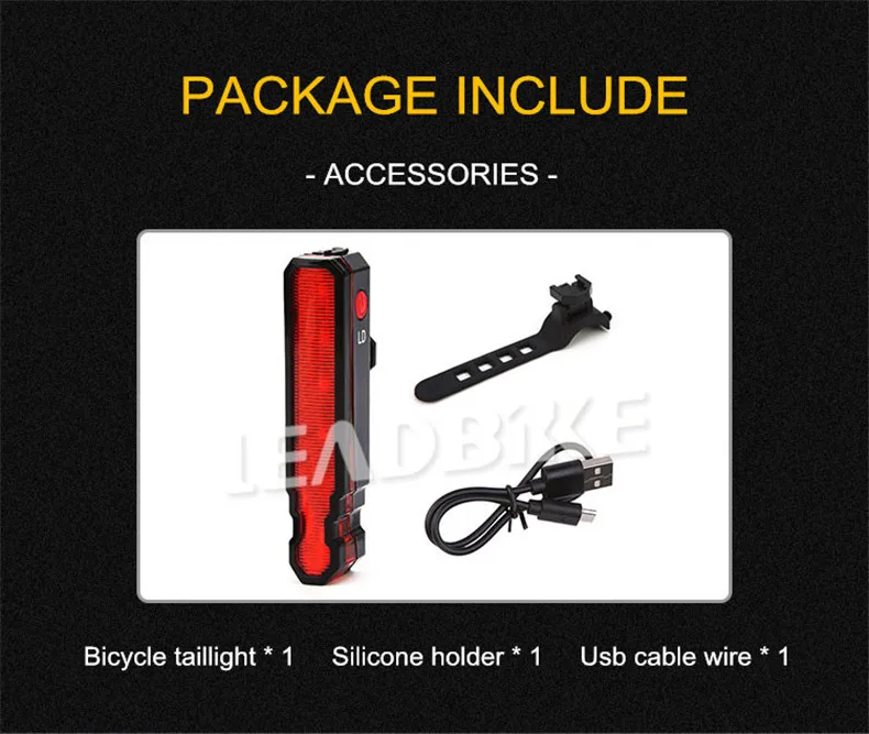 Лазерный велосипедный задний светильник Leadbike, супер яркий USB аккумулятор, перезаряжаемый водонепроницаемый велосипедный задний фонарь, Ночной светильник, аксессуары для езды