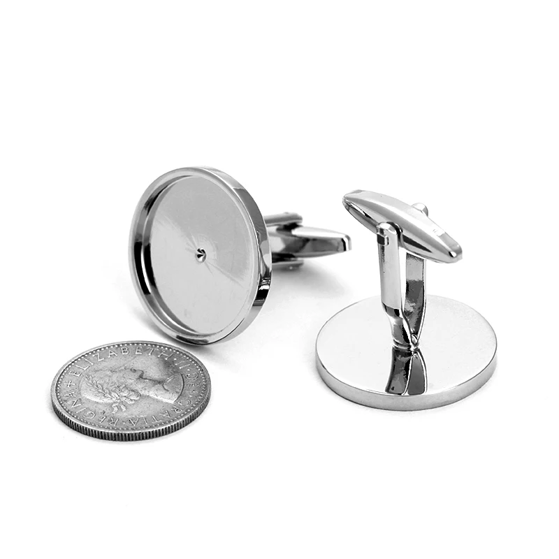 19/21mm  20/22mm  Sliver Color Brass Copper Alloy Cufflinks Mens Round Blank Cufflinks DIY For Six Penny Coin