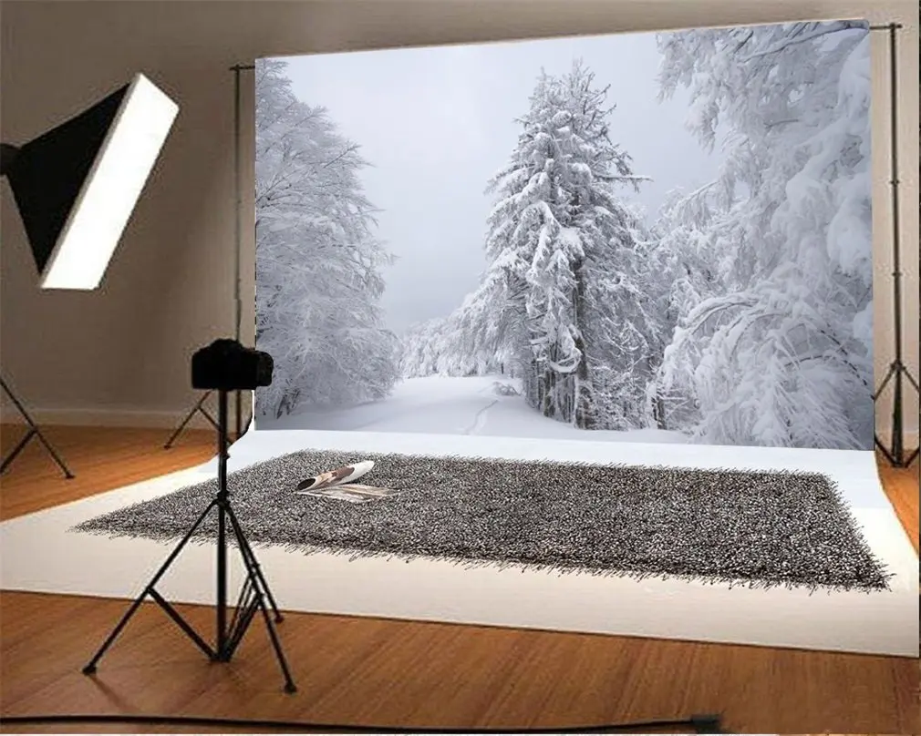 Photography Backdrop Christmas Snow Covered Landscape Pine Trees Nature Winter Photo Background Party | Электроника