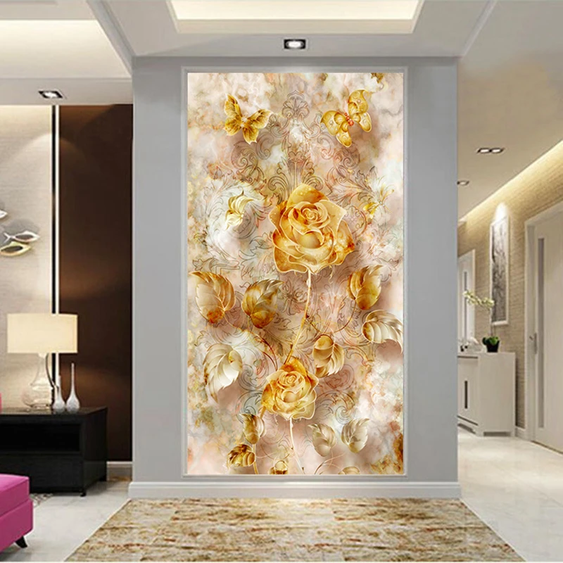 

Custom Photo Wall Mural Gold Flower Photo Wallpapers with Flowers Boys and Girls Wallpaper for Children's Bedroom 3d Wall Mural