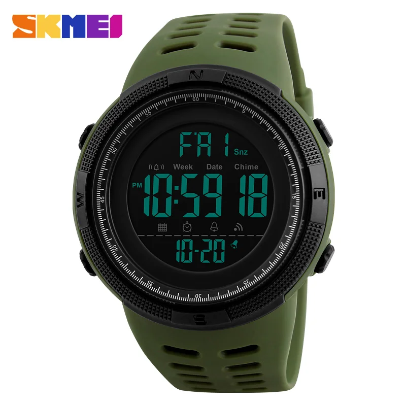 

SKMEI Green Chronograph Men Military Watches Silicone Countdown LED Digital Sport Watch Men Wristwatches saat reloj deportivo