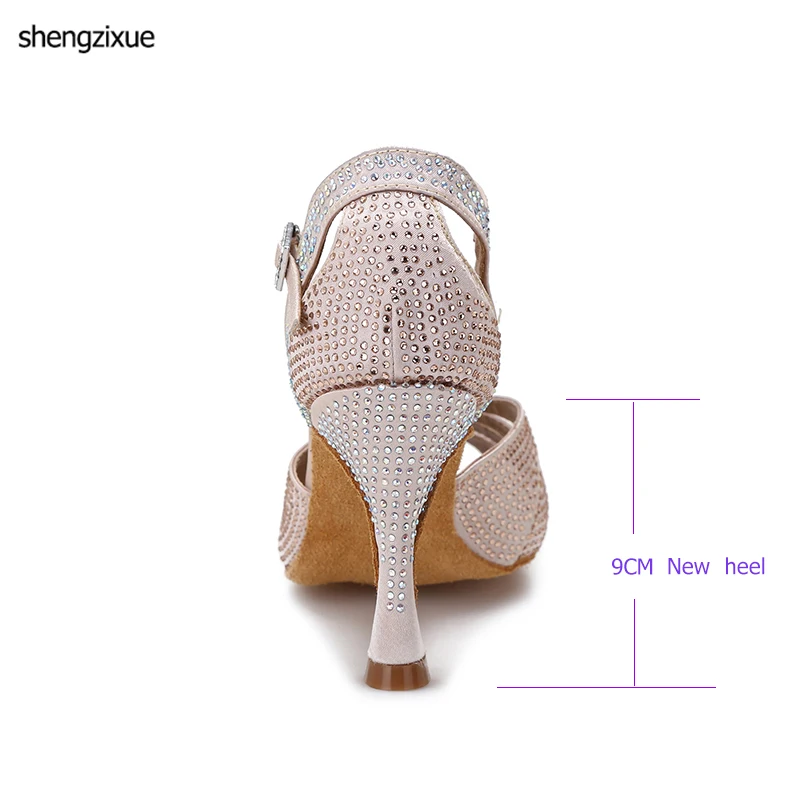 Shengzixue Новый Блеск Rhinestone Обувь для танцев Латинской Для женщин атласные бальные